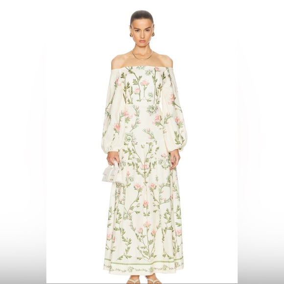 Agua Bendita Dresses & Skirts - Agua Bendita Floral Off-Shoulder Dress in White and Green